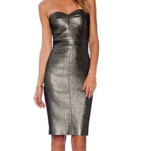 TRINA‎ TURK Size 0 Shiny Metallic Strapless Dress Party Cocktail Bodycon Glam